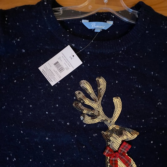 Adorable Reindeer Holiday Sweater Navy Blue Size Large - Picture 3 of 3